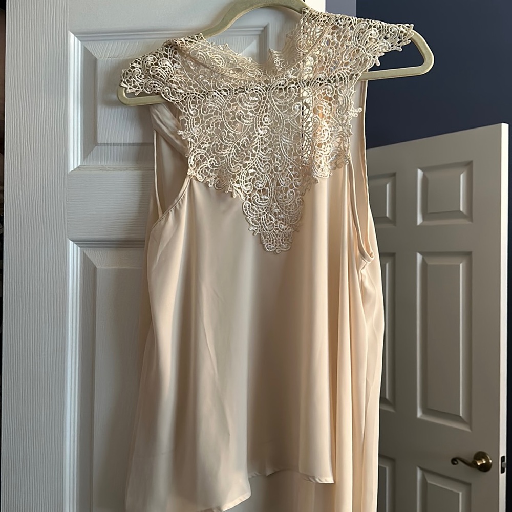 Lacy light sleeves top with beautiful front detailing and a tie back.